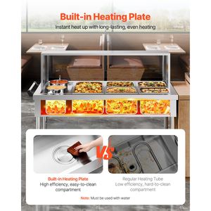 Scaldavivande Elettrico Professionale Commerciale 5 Vaschette + 2 Pentole 1800W, Tavolo Riscaldante a Vapore con Controllo Manuale della Temperatura per Catering e Buffet - Product Image 2
