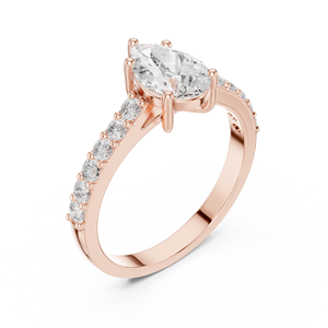 Bague de fiançailles en moissanite taille poire or rose avec bande pavée, bague de promesse de mariage solitaire de luxe pour femme, bijoux personnalisés - Product Image 4