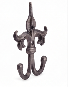 Vintage Metal Fleur De Lis Wall <b>Hook</b> Double <b>Hook</b> Rust Resistant Design for Clothing Storage Organization - Product Image 1