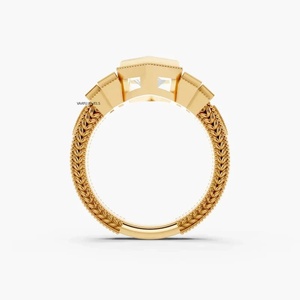 Anillo de compromiso y boda de lujo vintage con tres diamantes cultivados en laboratorio con corte marquesa holandés, certificados por IGI, en oro de 10K, 14K, 18K y plata 925, 935. - Product Image 3
