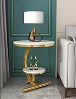 Table d'appoint de luxe moderne en acier avec plateau en marbre, plateau plaqué or, pour salon, salle de séjour, bureau, table basse