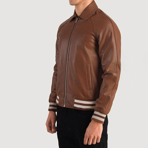 Best Seller Factory-Made Walton <b>Brown</b> <b>Leather</b> <b>Jacket</b> High Quality Real Sheepskin <b>Leather</b> Stand Collar for Winter <b>Leather</b> <b>Jacket</b> - Product Image 5
