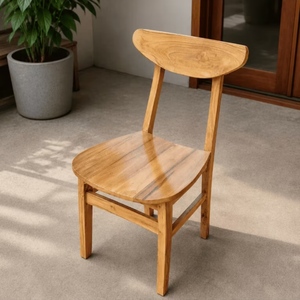 Chaise de salle à manger moderne en teck massif, design scandinave, pieds coniques, revêtement en cuir PU durable et confortable, stable - Product Image 4