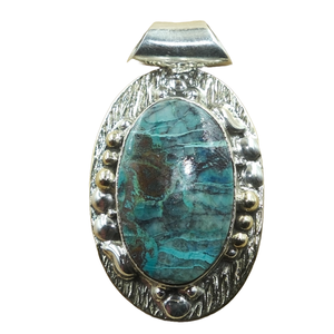 Colgante de Piedra Crisocola, Plata de Ley 925, Latón, Hecho a Mano, Ovalado, Piedra Natural, Joyería de Moda para Mujer, Estilo Boho Vintage - Product Image 1