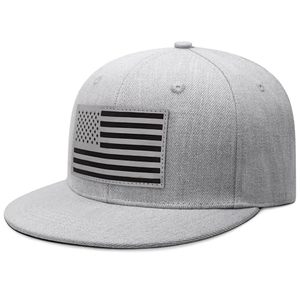 Gorra Unisex de 6 Paneles con Cierre a Presión, Color Gris, de Algodón, con Bordado de la Bandera Americana en el Panel Frontal, Estilo Casual, Ajuste para Adultos - Product Image 4