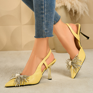 Escarpins Slingback Texturés à Paillettes - Chaussures Habillées à Talons Aiguilles Ornées de Strass Feux d'Artifice et Cœurs pour Femme - Product Image 1