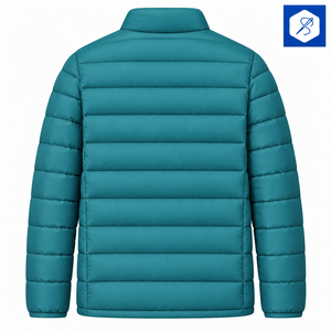 Veste matelassée pour homme, couleur turquoise, col montant, fermeture éclair, coupe-vent, manteau d'hiver décontracté, coupe régulière, extérieur en polyester - Product Image 2