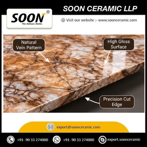 หินอ่อนแคลไซต์สีดำลายเขียวขัดเงาแบบเป็นมิตรกับสิ่งแวดล้อม SOON CERAMIC แผ่นใหญ่ ดีไซน์โมเดิร์นสำหรับตกแต่งผนังห้องนั่งเล่น รัฐราชสถาน แบบจำลอง 3 มิติ - Product Image 3