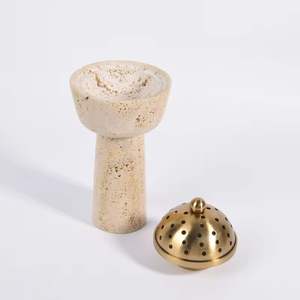 Porte-encens en travertin naturel personnalisé, brûleur d'encens en marbre, décoration d'intérieur, porte-encens sphérique religieux - Product Image 1