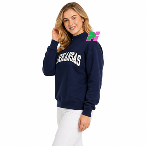 Sweat-shirt à col montant pour femme Pook International, modèle Arkansas, avec lettrage appliqué personnalisé, broderie de haute qualité, bleu marine, 100% coton - Product Image 3