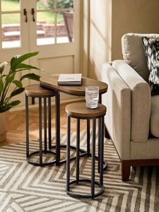 Unique Iron <b>Nesting</b> <b>Table</b> With Wooden Top Set For Creative Living Room Interior Design Furniture - Product Image 2