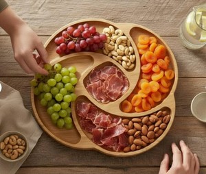 Round Wooden Divided Serving Platter Sectional <b>Snack</b> <b>Tray</b> with Dipping Sauce Holder For Party Fruit Nut Candy Dish Wholesale - Product Image 4