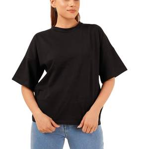 Camiseta Oversize Lisa de Algodón y Poliéster con Logo Personalizado al por Mayor para Mujer, Cuello Redondo, Holgada, Casual, para Marca Privada - Product Image 4