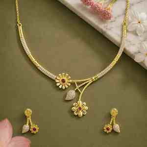 สร้อยคอทองชุบไมครอน 14K18K24K แบบขายส่ง พร้อมจี้ AD และทับทิม สร้อยคอแฟชั่น ดีไซน์ลายดอกไม้แบบดั้งเดิม ชุดเครื่องประดับ - Product Image 2