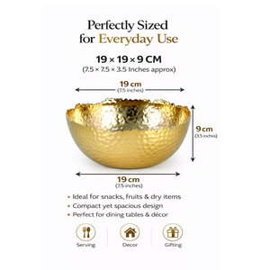 Cuenco Redondo de Metal Dorado Martillado para Servir, Frutero, Utensilios de Cocina, Artesanía, Decoración de Mesa, Centro de Mesa Moderno y Lujoso, Regalo - Product Image 3