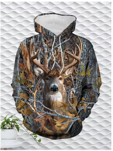 Sweat-shirt à capuche pour homme, imprimé camouflage cerf, coupe classique, en polaire tricotée, style décontracté automne, vêtement d'extérieur léger - Product Image 1