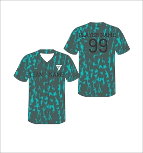 Maillot de baseball personnalisé sublimé vert noir camouflage col en V manches courtes pour homme, anti-humidité, nom de l'équipe imprimé - Product Image 3
