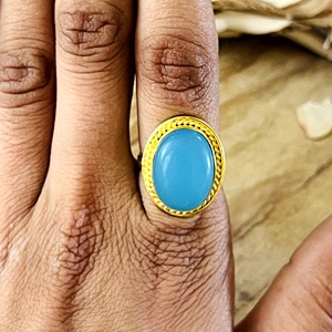 Market Favorite Boho Blue Chalcedony <b>Rings</b> Tribal Brass <b>Rings</b> for Women 18k Gold Plated Rope <b>Statement</b> for Wholesale/OEM/ODM - Product Image 3