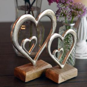 Corazones de Plata Fundidos a Mano con Base de Madera, Adornos Decorativos para el Hogar, Diseños Modernos Personalizables, Pieza Decorativa Navideña - Product Image 5