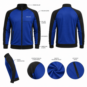 Blouson de sport pour homme, bleu et noir, style color block, fermeture éclair, col montant, en polaire polyester, personnalisable OEM - Product Image 4