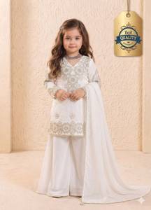 New Designer Kids Kurta Palazzo Dupatta Set Heavy Fox Georgette Embroidery 3 mm Sequence Work Full Sleeve Sharara Suit - Product Image 3