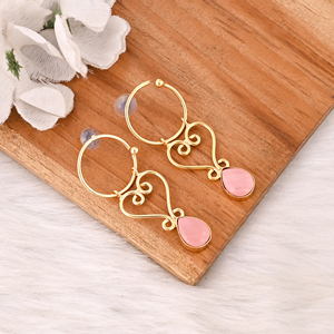 Elegant Pink <b>Opal</b> Gemstone Bezel Set <b>Earrings</b> Gold Plated Brass Fashion Jewelry for Women - Product Image 3