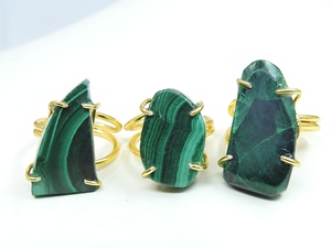 Malachite Natural Gemstone Wire Wrapping Copper Adjustable Gold Polished Rings <b>Wedding</b> Engagement Party <b>Gift</b> for Her Fashionable - Product Image 2