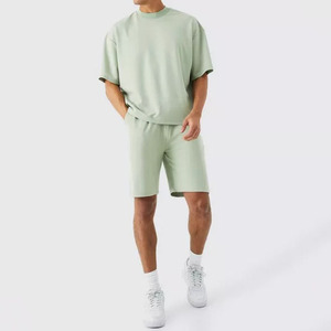 Full Cotton Quality Boxy Fit T Shirts and Shorts <b>Sets</b> for Men Summer Custom <b>Knitted</b> Men Short <b>Sets</b> Casual Sports Short Tracksuit - Product Image 4