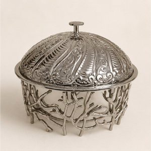 Olla para calentar alimentos de acero inoxidable con acabado plateado, estilo cacerola ornamental, para bodas y buffets elegantes, venta al por mayor - Product Image 1