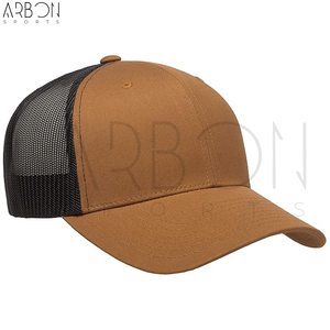 Casquette Trucker 6 Panneaux Vierge en Gros, Logo Brodé Personnalisé, Dos en Maille Respirante, Chapeau de Baseball en Sergé de Coton Premium, Marron Moutarde - Product Image 5