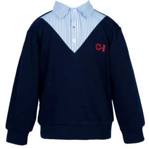 Suéter para niños, Niña y niño, Unisex, azul marino, mezcla de rayas, cuello bordado a máquina, Camisa con capucha, estilo Vintage-Walter - Product Image 1