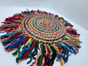 Handmade Round Thick Sari Jute <b>Rug</b> with Grey Tassels Braided Abstract Pattern Vintage Chic for Living Room Bedroom Home Decor - Product Image 3