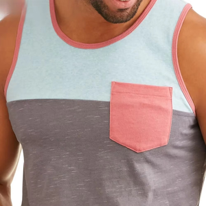 Débardeur Homme Color Block Col Rond Décontracté Tricoté avec Poche Style Uni 100% Coton - Product Image 2