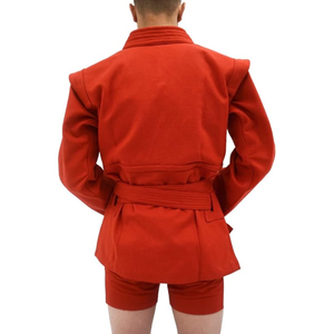 Men's <b>Red</b> Sambo Suit Martial Arts Uniform Jacket with <b>Belt</b> and Shorts Set - Product Image 1