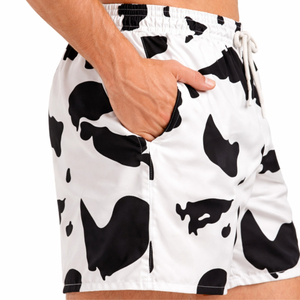 Men's Cow Print Casual Shorts Lightweight Quick Dry Beach Swim Trunks with Drawstring Waist and Pockets - Product Image 5