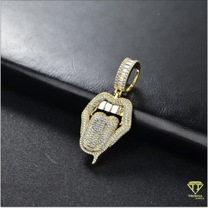 Joyería de Plata de Ley 925 para hombre de Hip Hop con chapado en rodio VVS Lab Grown Diamond Iced Mouth Tongue Pendant Charm White Gold - Product Image 3
