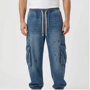 Joggers de pierna recta con cordón para hombre, pantalones negros holgados de gran tamaño con cremallera, parte inferior abierta, pantalones holgados de poliéster de nailon, pantalones de invierno para hombre - Product Image 1