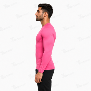 Mens Regular Fit O-Neck Long Sleeve Eco-Friendly Quick Dry Breathable <b>Polyester</b>/Cotton Jersey Sports <b>Shirt</b> - Product Image 3