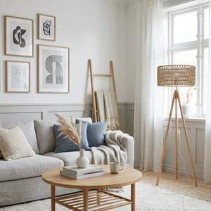 Lámpara de Pie Moderna de Lujo Hecha a Mano con Mimbre Natural, Lámpara de Pie Rectangular de Ratán Tejido Ecológico para Sala de Estar - Product Image 5