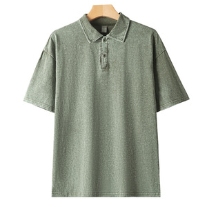 Polo en coton Oxford délavé pour homme grande taille, couleur unie, manches courtes, style décontracté - Product Image 5
