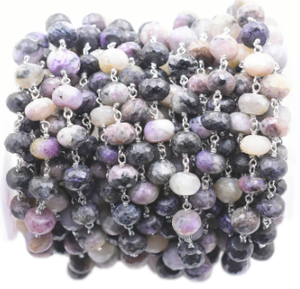 Charoite Rondelle Beads 925 Sterling <b>Silver</b> <b>Silver</b> Plated Rosary <b>Wire</b> Wrap Chain Sold By Foot for Jewelry Making - Product Image 3