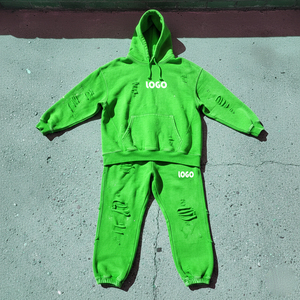 Conjunto de Sudadera con Capucha y Pantalones Deportivos Huili de Algodón Grueso de 450 g/m² con Logotipo Estampado, Conjunto de Dos Piezas Personalizado para Hombre, Estilo Vintage Lavado - Product Image 5