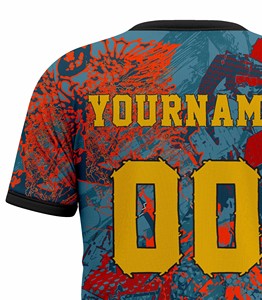 T-shirt de sport pour homme Corex, imprimé par sublimation, manches courtes, col rond, séchage rapide, coupe classique, motif bleu, rouge, jaune - Product Image 5