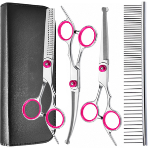 Ensemble de 4 ciseaux professionnels pour toilettage d'animaux, 7 pouces, pour couper et effiler les poils de chiens et de chats, avec peigne et étui de rangement, fournisseur OEM - Product Image 1