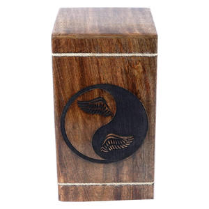 Supplier of best quality ying yang wooden cremation urn <b>box</b> handmade <b>large</b> mango wood burial with lid funeral urn for Columbia - Product Image 2