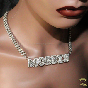 Luxury Custom Bubble Letter Pendant Necklace <b>Iced</b> <b>Out</b> Cuban <b>Chain</b> Moissanite Jewelry Wholesale - Product Image 6