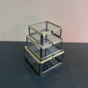 Artisan Design Jewellery <b>Box</b> Set of 3 Decorative <b>Storage</b> Boxes <b>Small</b> Brass and Glass Finish From Uttar Pradesh - Product Image 4