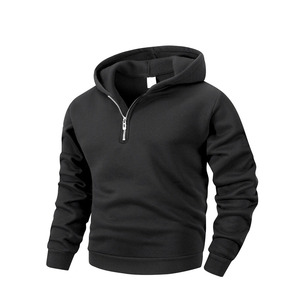 Sweat-shirt à capuche personnalisé pour homme, bleu marine, demi-zip, col montant, en polaire, chaud pour l'hiver, uni, vêtement de sport, haut de survêtement - Product Image 4
