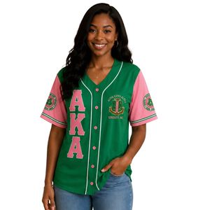 Camiseta Deportiva Verde Rosa Estilo Béisbol para Mujer, con Botones y Diseño de Letras Griegas, Ropa Casual de Equipo, Top de Moda - Product Image 1