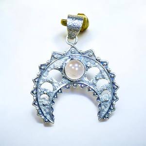 Bagues en argent sterling 925 avec pierre précieuse quartz rose et pendentifs en argent motif lune, bijoux à prix de gros - Product Image 2